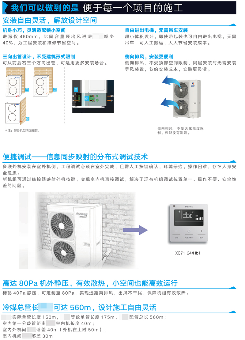 格力多联机机外静压高达80pa